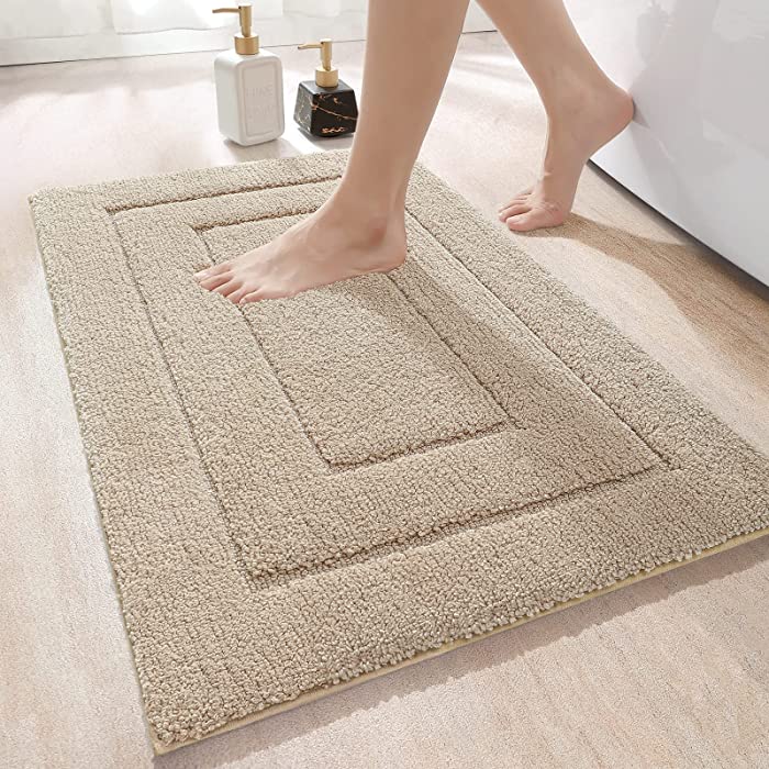 DEXI Bathroom Rug Mat, Extra Soft Absorbent Premium Bath Rug, Non-Slip Comfortable Bath Mat, Carpet for Tub, Shower, Bath Room, Machine Wash Dry, 20"x32", Beige