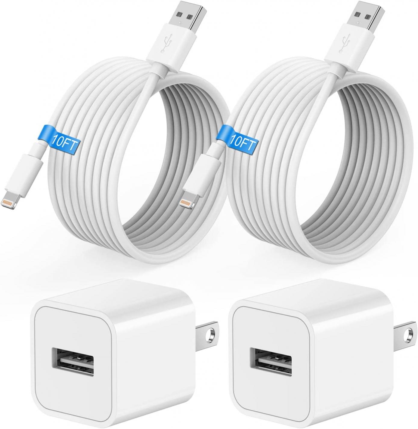 iPhone Charger 10 ft 2Pack,Long iPhone Charger Cord and Wall Plug [Apple MFi Certified], AINPOW iPhone Wall Charger Block Cube Adapter with Lightning Cable for iPhone 14/13/12/11/XS/XR/8 Plus/7/6s/SE