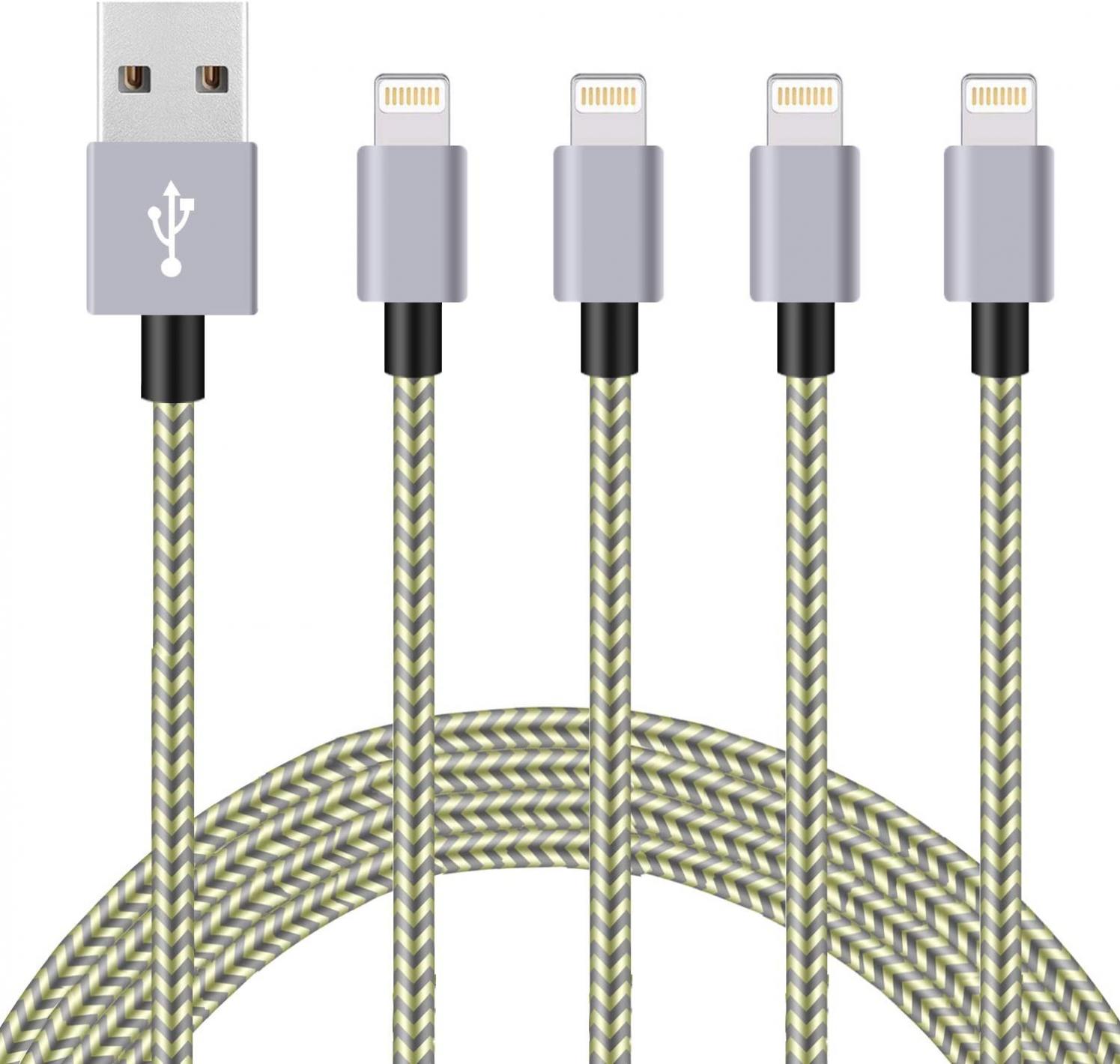 iPhone Charger, 4Packs(3ft 6ft 6ft 10ft) Charging Cable MFi Certified USB Lightning Cable Nylon Braided Fast Charging Cord Compatible for iPhone13/12/11/X/Max/8/7/6/6S/5/5S/SE/Plus/iPad(Golden+Grey)