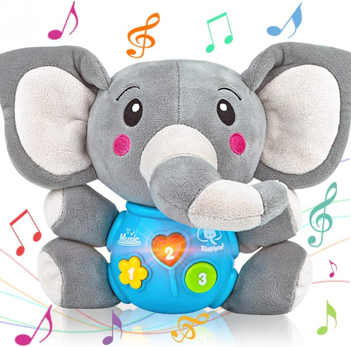 Aitbay Plush Elephant Music Baby Toys 0 3 6 9 12 Months, Cute Stuffed Aminal Light Up Baby Toys Newborn Baby Musical Toys for Infant Babies Boys & Girls Toddlers 0 to 36 Months