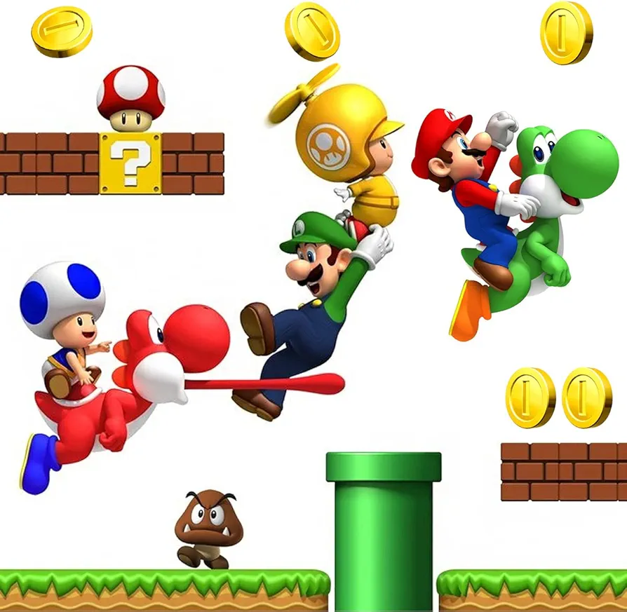 Mario Wall Decal Build a Scene Wall Stickers Peel & Stick Super Mario Party Decorations for Kids Room