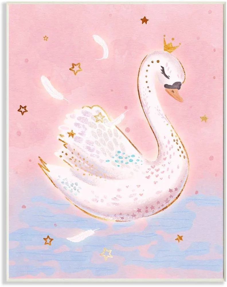 Stupell Industries Princess Swan Lake Girl's Nursery Animal Illustration, Designed by Ziwei Li Art, 13x19, Wall Plaque