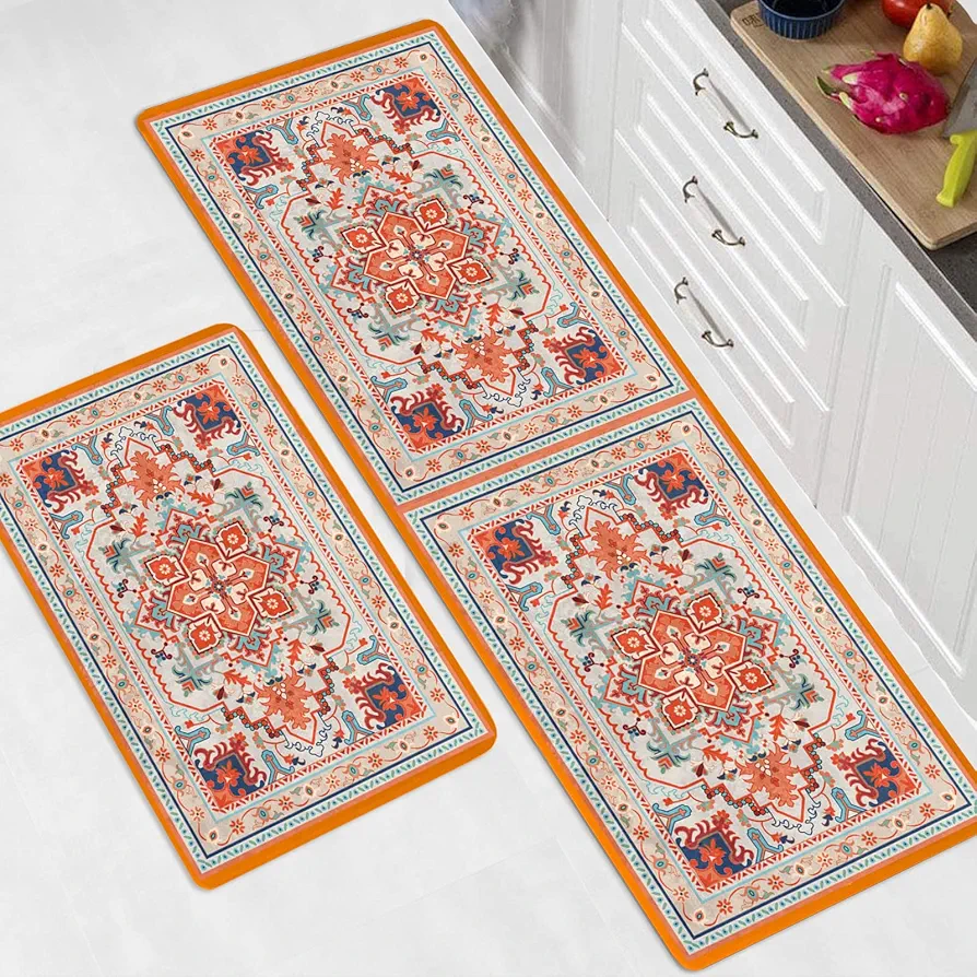 Boho Anti Fatigue Kitchen Rug and Mat Non-Slip Washable Boho Farmhouse Mats, Waterproof, Easy Clean Thick Kitchen Mat Set for Home, Office, Sink, Laundry Floor