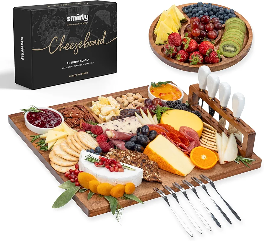 SMIRLY Charcuterie Boards Gift Set: Charcuterie Board Set, Bamboo Cheese Board Set - House Warming Gifts New Home, Wedding Gifts for Couple, Bridal Shower Gift