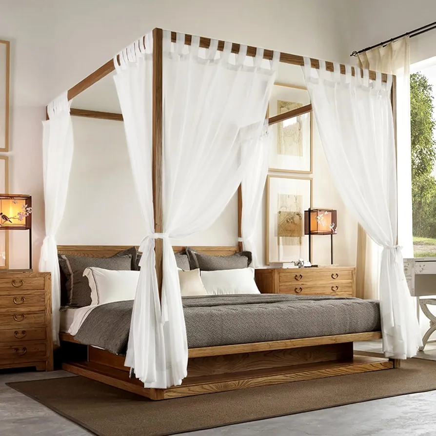 AIKASY Princess Canopy Bed Curtain with Top and Self-Adhesive Tie Straps, Creating a Romantic Atmosphere in The Room