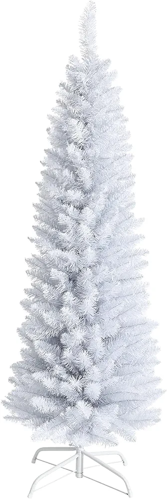 Giantex 5FT Artificia Pencil Christmas Tree, Realistic Unlit Pine Tree with 240 PVC Needles & Folding Metal Stand, for Indoor Outdoor Christmas Decoration, White