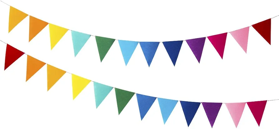 Rainbow Felt Fabric Bunting, 24 Pcs/ 16.4 Feet(2 Pack) Decoration Banners for Birthday Party, Baby Shower, Window Decorations and Children's Play Room Decorations