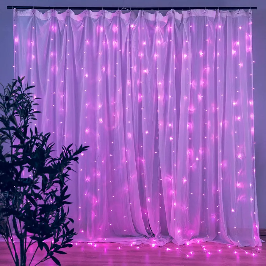 Star 304 LED 9.8ftx9.8ft 30V 8 Modes with Memory Window Curtain String Lights Wedding Party Home Garden Bedroom Outdoor Indoor Wall Decorations (Purple)