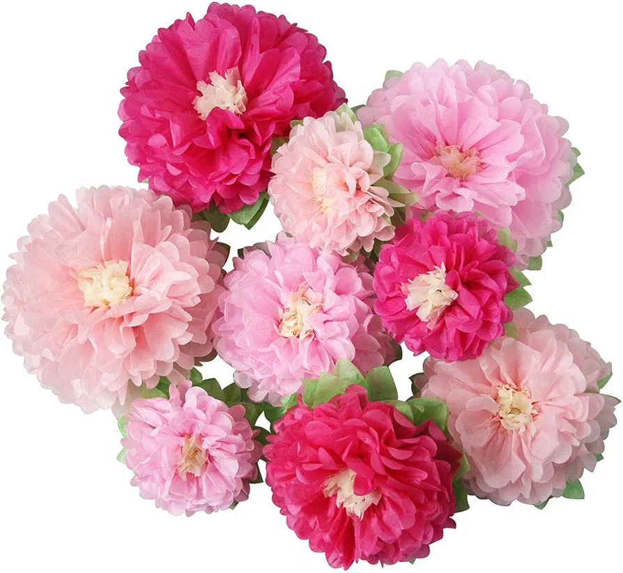 Pink Paper Flower Wedding Centerpiece Birthday Party Backdrop Nursery Room Wall Home Decoration Pack of 9