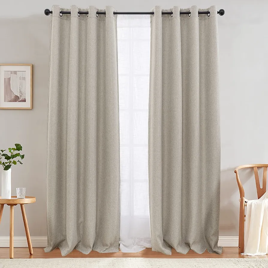 JINCHAN Linen Textured Curtains for Living Room Darkening Bedroom Curtains Thermal Curtains Linen Look Thermal Insulated Curtains Grommet Top Window Drape, W52 x L96, Greyish Beige Curtain 1 Panel