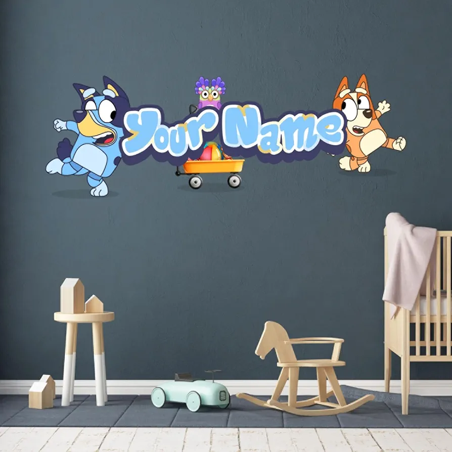 Blue Wall Decal Theme Sticker for Room Decoration, Baby, Girls & Boys Room Decor, Custom Name & Color Wall Sticker, Superhero Wall Decal, Vinyl Art Sticker for Kids, Blue Bedroom Decor, PNC-BL.01