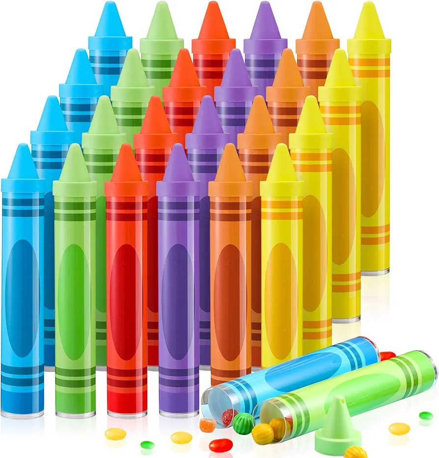 24 Pcs Back to School Party Favor Large Crayon Candy Tubes with Caps Colorful Plastic Candy Container Party Supplies Gift Classroom Prize First Day of School Party Decoration