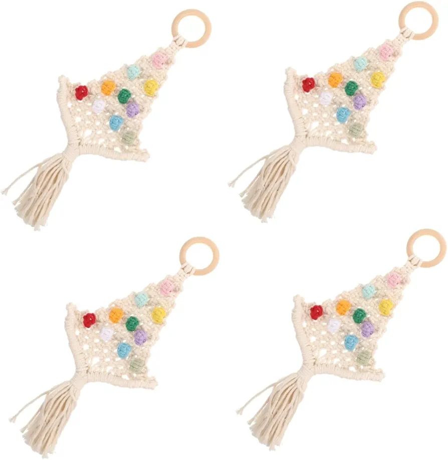 BESTOYARD 4pcs Christmas Tree Pendant Bohemian Christmas Ornaments Woven Christmas Tree Wall Decor Christmas Tree Hanging Ornaments Christmas Decor White Ram Children's Room Cotton Rope