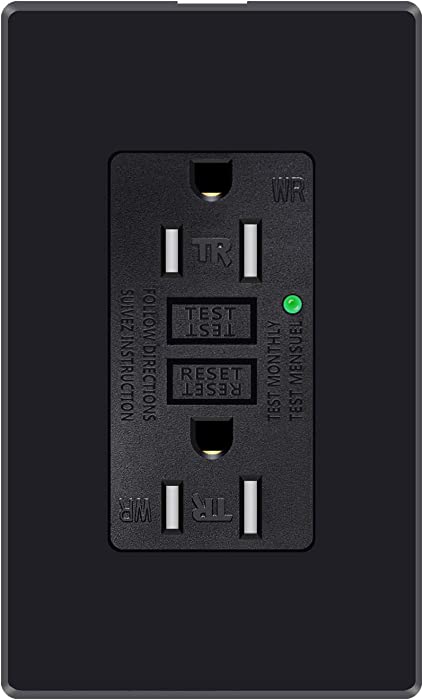 KCMYTONER GFCI Outlet Tamper Resistant Receptacle with LED Indicator, 15 Amp 125 Volt Wallplate and Screws Included ETL Listed, Black