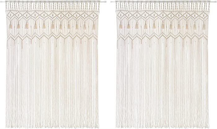 Mkono Macrame Curtain Large Boho Woven Wall Hanging Window Curtains Handmade Bohemian Decor for Window Doorway Closet Wedding Backdrop Arch Bedroom Living Room Apartment, 52''W x 71''L, Set of 2