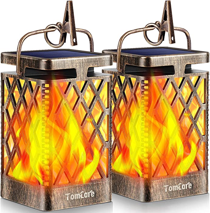 TomCare Solar Lights Outdoor Flickering Flame Solar Lantern Outdoor Hanging Lanterns Decorative Outdoor Lighting Solar Powered Waterproof LED Flame Lights for Patio Garden Deck, 2 Pack(Bronze)