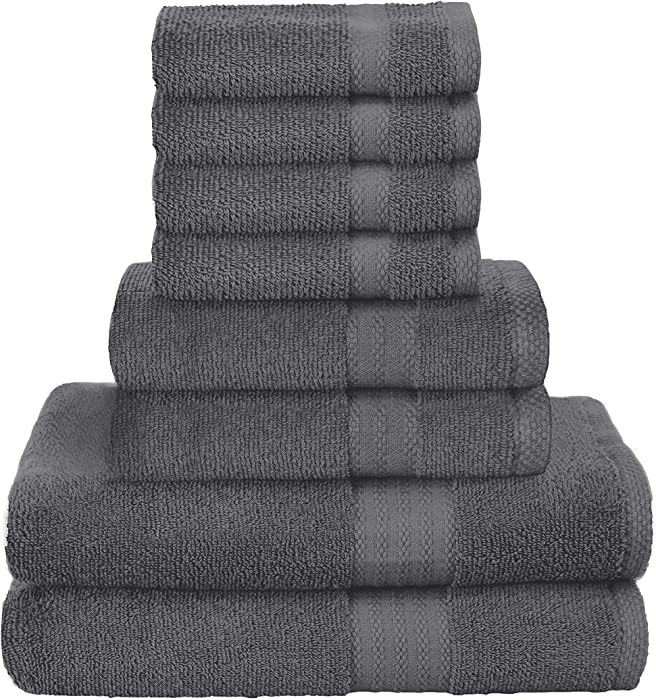 GLAMBURG Ultra Soft 8-Piece Towel Set - 100% Pure Ringspun Cotton, Contains 2 Oversized Bath Towels 30x54, 2 Hand Towels 16x28, 4 Wash Cloths 13x13 - Ideal for Everyday use, Hotel & Spa -Charcoal Grey