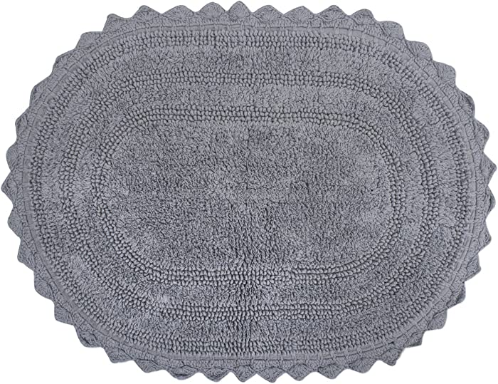 DII Crochet Collection Reversible Bath Mat, Large Oval, 21x34, Gray