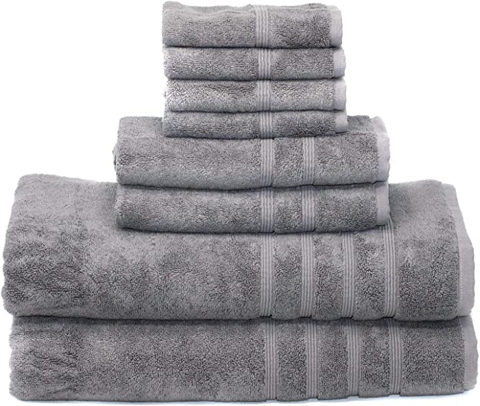 MOSOBAM 700 GSM Luxury Bamboo 8pc Extra Large Bathroom Set, Charcoal Grey, 2 Bath Towels Sheets 35X70 2 Hand Towels 16X30 4 Face Washcloths 13X13, Turkish Towel Sets, Quick Dry, Dark Gray