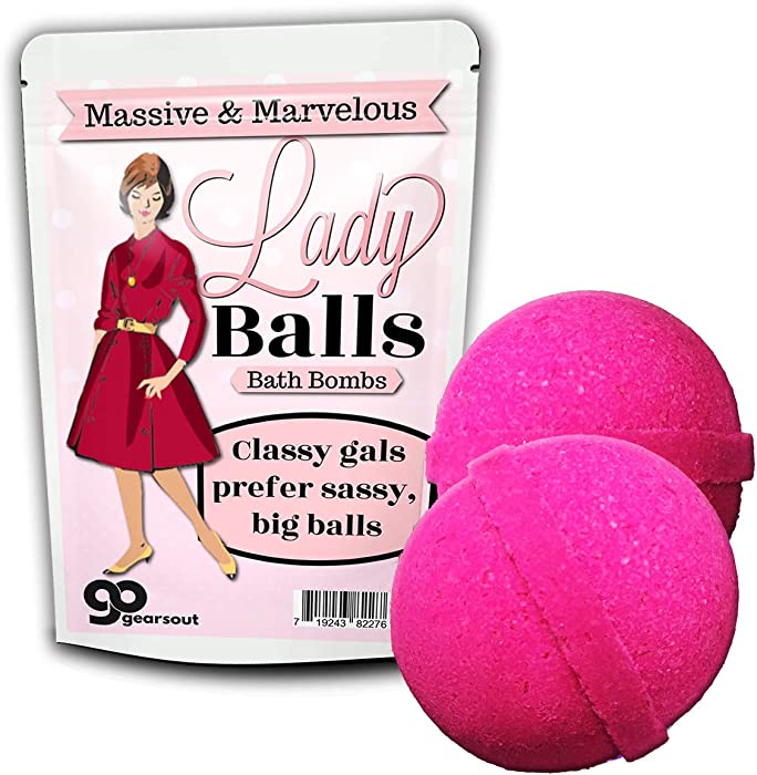 Lady Balls Bath Bombs - Funny Vintage Model Design - XL Bath Fizzers for Women - Giant, Pink, Handcrafted, 2 pk