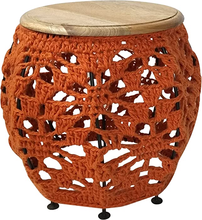 Ren-Wil Tinley I Accent Table, Small, Wood: Natural, Yarn: Orange