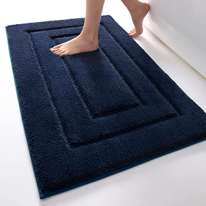 MontVoo Bath Mat Rug- Luxury Soft Absorbent Plush Microfiber Navy Blue Bathroom Rugs Mats Non Slip Washable Bath Mats Rugs for Bathroom Floor Sink Tub Shower Rug Bathmat 20”x32”