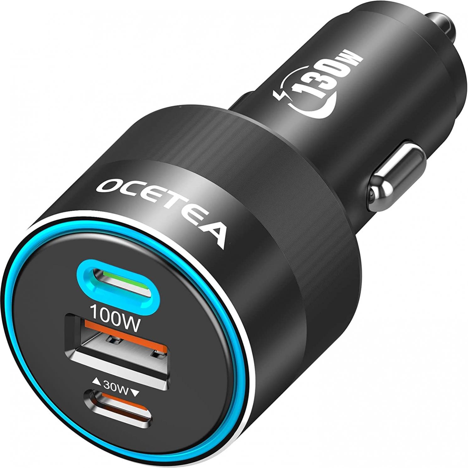 130W USB C Car Charger, Ocetea Type C Car Charger Super Fast Charging, PPS PD3.0 QC4+ 3-Ports USB C Cigarette Lighter for MacBook Pro, iPad, iPhone 14 13 Pro, Galaxy S22 S21 Phone Laptop Car Adapter