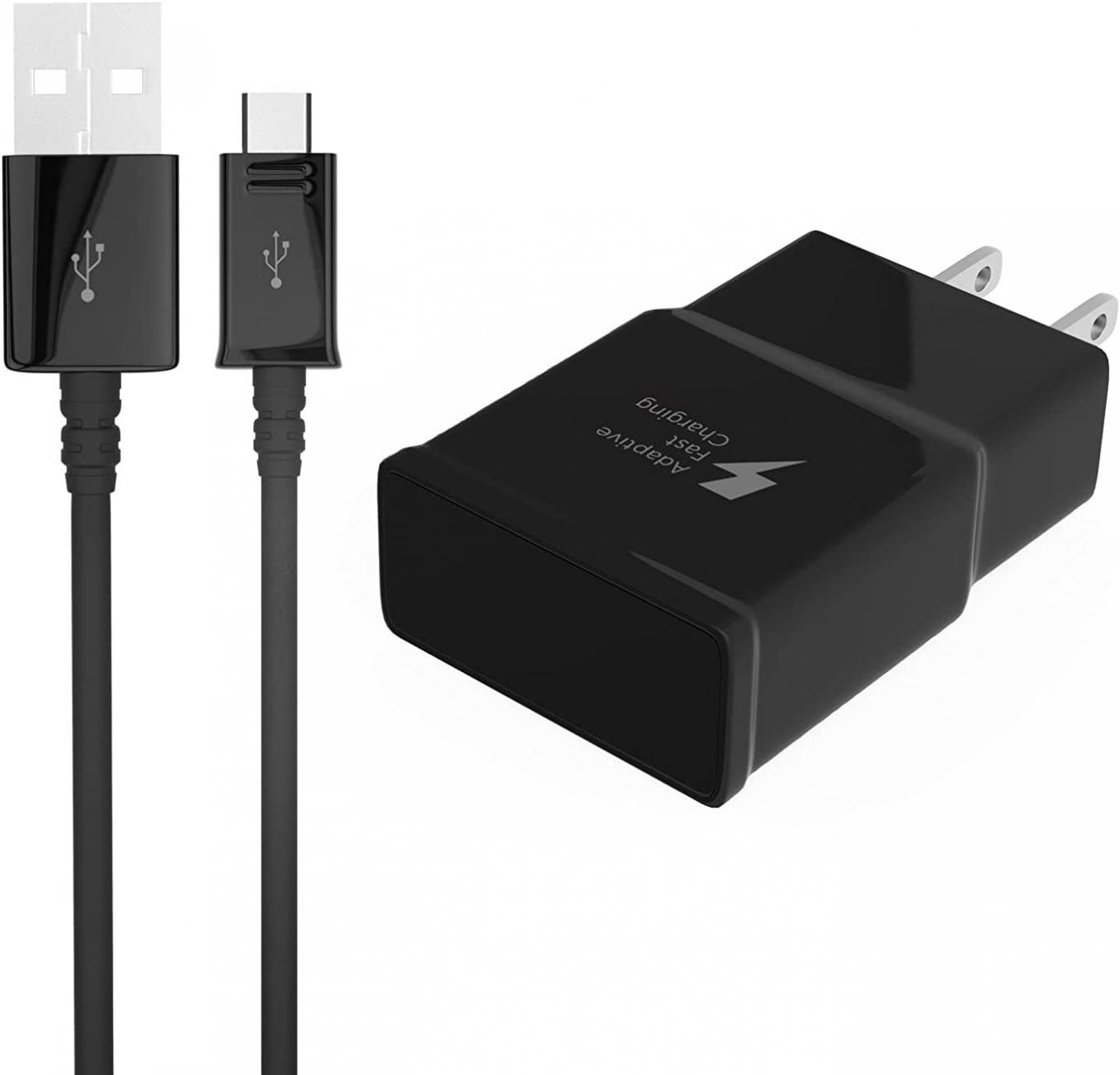 Cubier Adaptive Fast Charging Wall Charger and 5ft Micro USB Cable Set for Samsung Galaxy S6/S7/J8/J7/J6/J5/J4/J3/J2/J1 Edge Plus Active, Note 4/5, LG Q6/K7,Nexus 6/5 (Black)