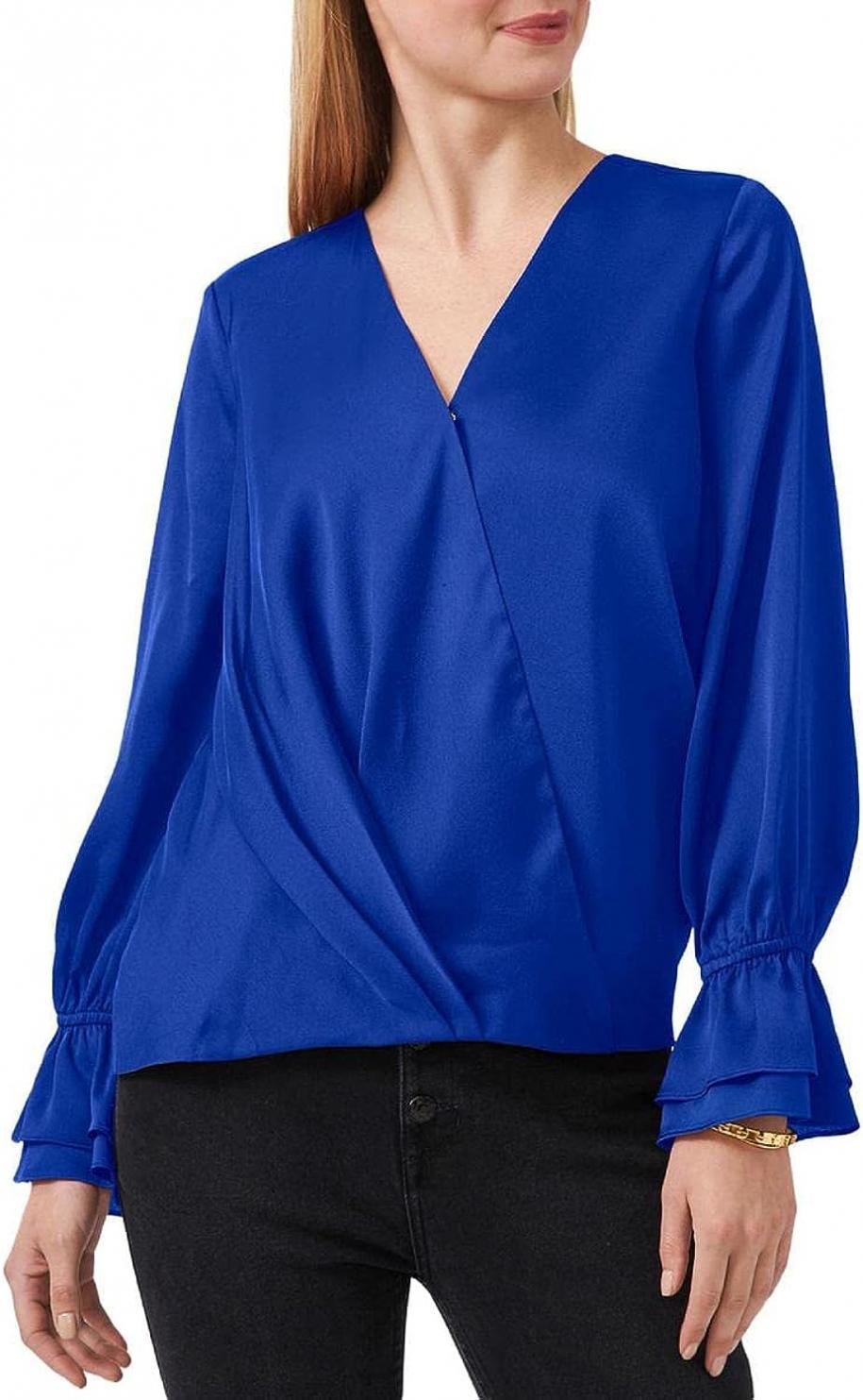 Vince Camuto Womens Satin Wrap Front Blouse