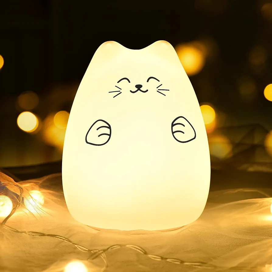 GoLine Cute Kawaii Kids Night Lights for Room Decor - Cat Lamp for Kids Bedroom Nursery, Best Christmas Birthday Gifts for Women Wife Teen Girls.