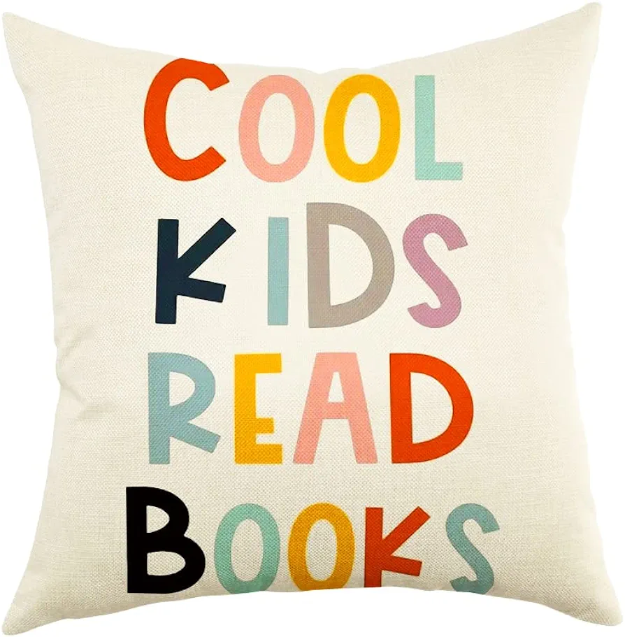 Ogiselestyle Farmhouse Pillow Covers with Cool Kids Read Books Quote 18 x 18 Inch Farmhouse Rustic Cushion Covers with Saying Family Room Décor