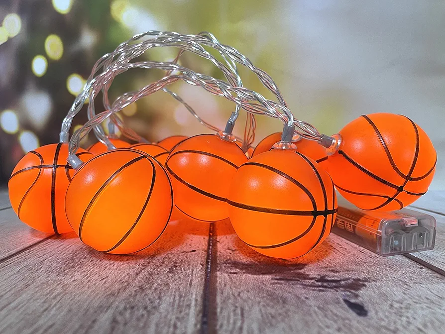 Basketball Light String,Basketball Room Decor,Sports Party Lights for Boys Bedroom,Battery Powered Ball String Lights,7.5 ft 10 LED Light,2 inch Basket ball Birthday Dorm decorations Fairy Lights