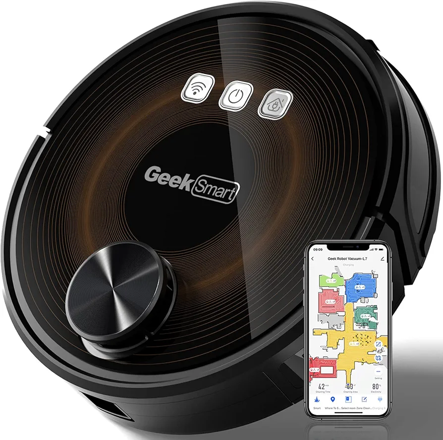 Geek Smart Robot Vacuum Cleaner and Mop L8, LDS Navigation, 3200mAh with 110mins Runtime, MAX 2800Pa Suction Power, Selective Room Cleaning, Carpets and Hard Floors, Wi-Fi Connected APP