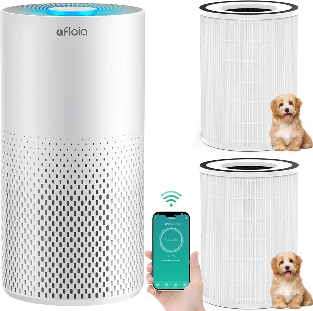 Afloia Air Purifiers for Home Large Room Up to 1076 Ft² with Smart WiFi White, 2 Packs Afloia Pet Allergy Filter