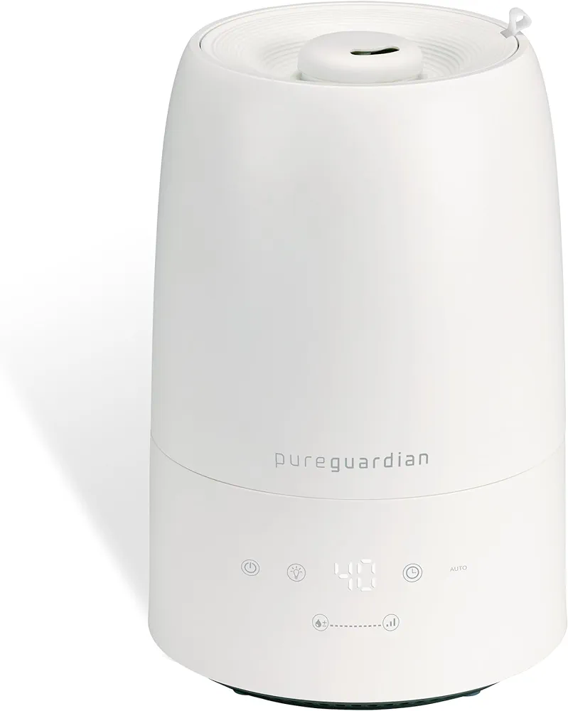 PureGuardian 30-Hour .50 Gallon Top Fill Cool Mist Ultrasonic Humidifier for Large Rooms with Humidistat, 12-Hour Timer, Aroma Tray for Bedroom, Living Room, Office, White, H955W