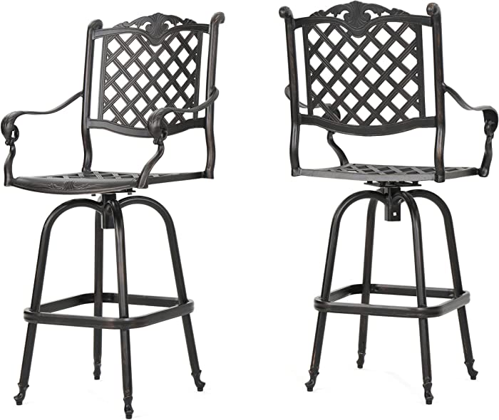 Christopher Knight Home Avon Outdoor Cast Aluminum Bar Stools, 2-Pcs Set, Shiny Copper