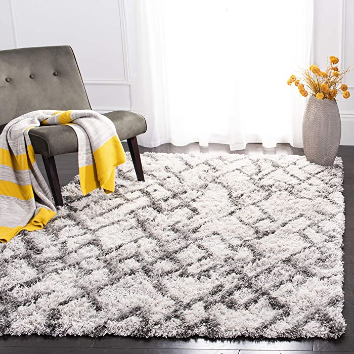 SAFAVIEH Horizon Shag Collection 9' x 12' Grey/Ivory HZN894F Modern Abstract Non-Shedding Living Room Bedroom Dining Room Entryway Plush 2.5-inch Thick Area Rug