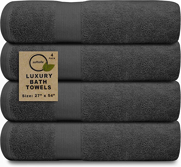 Softolle 100% Cotton Luxury Bath Towels - 600 GSM Cotton Towels for Bathroom - Set of 4 Bath Towel - Eco-Friendly, Super Soft, Highly Absorbent Bath Towel - Oeko-Tex Certified - 27 x 54 inches