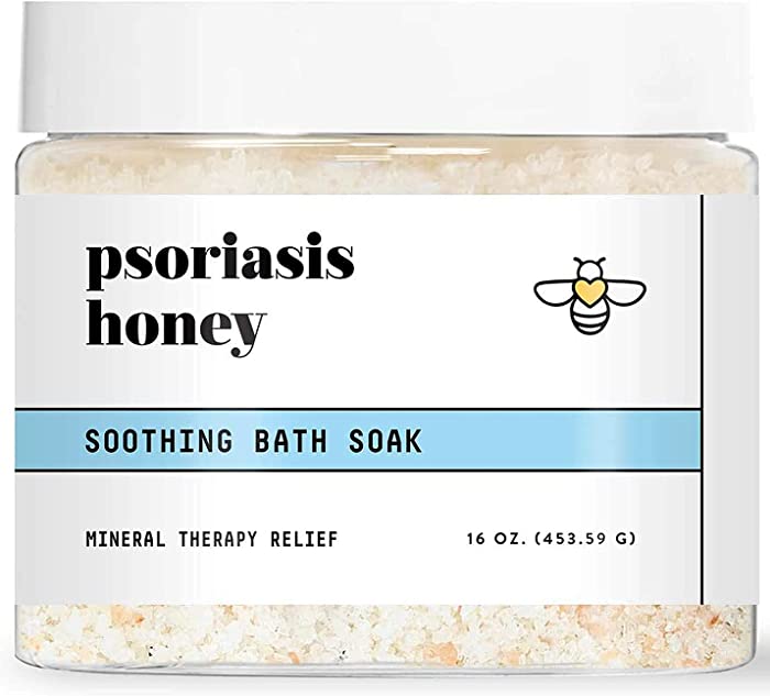 Psoriasis Honey Soothing Bath Salts Soak with Dead Sea Salt and Epsom Salt, Great for Mineral Salt Therapy, Moisturizing Dry, Itchy Skin and Psoriasis, with Aloe Vera for A Soothing Spa (16oz)