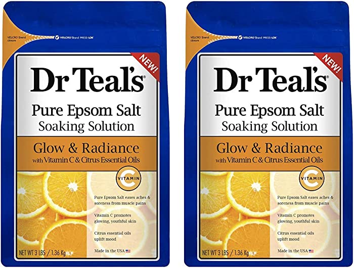 Dr. Teal's Glow & Radiance with Vitamin C & Citrus Essential Oils Pure Epsom Salt Soaking Solution 3lbs Pack of 2