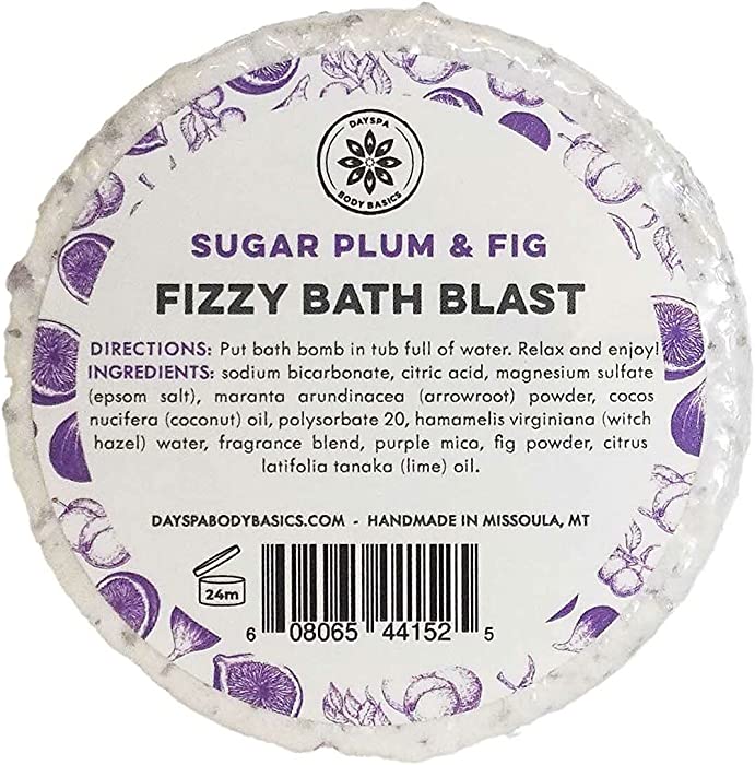 Sugar Plum & Fig All-Natural Fizzy Bath Blast - Vegan Bath Bomb Made with Pure Essential Oils to Help You Relax, Hypoallergenic, Plant-Derived, Handmade in USA by DAYSPA Body Basics