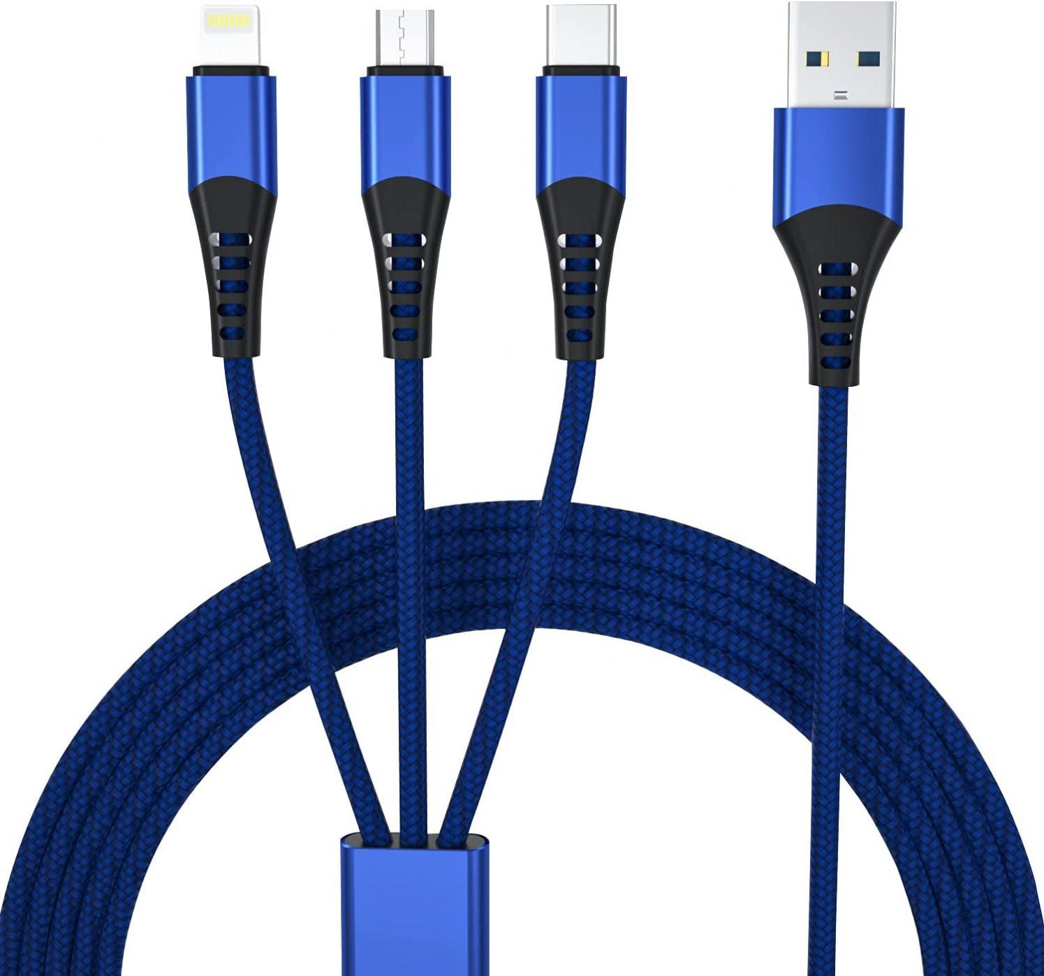 3M/10Ft Multi 3 in 1 USB Long iPhone Charging Cable, Braided PD 6A Fast Charging Cord USB C/Micro USB/Lightning Connector Universal Sync Charger Adapter for Android/Apple/Samsung/Huawei