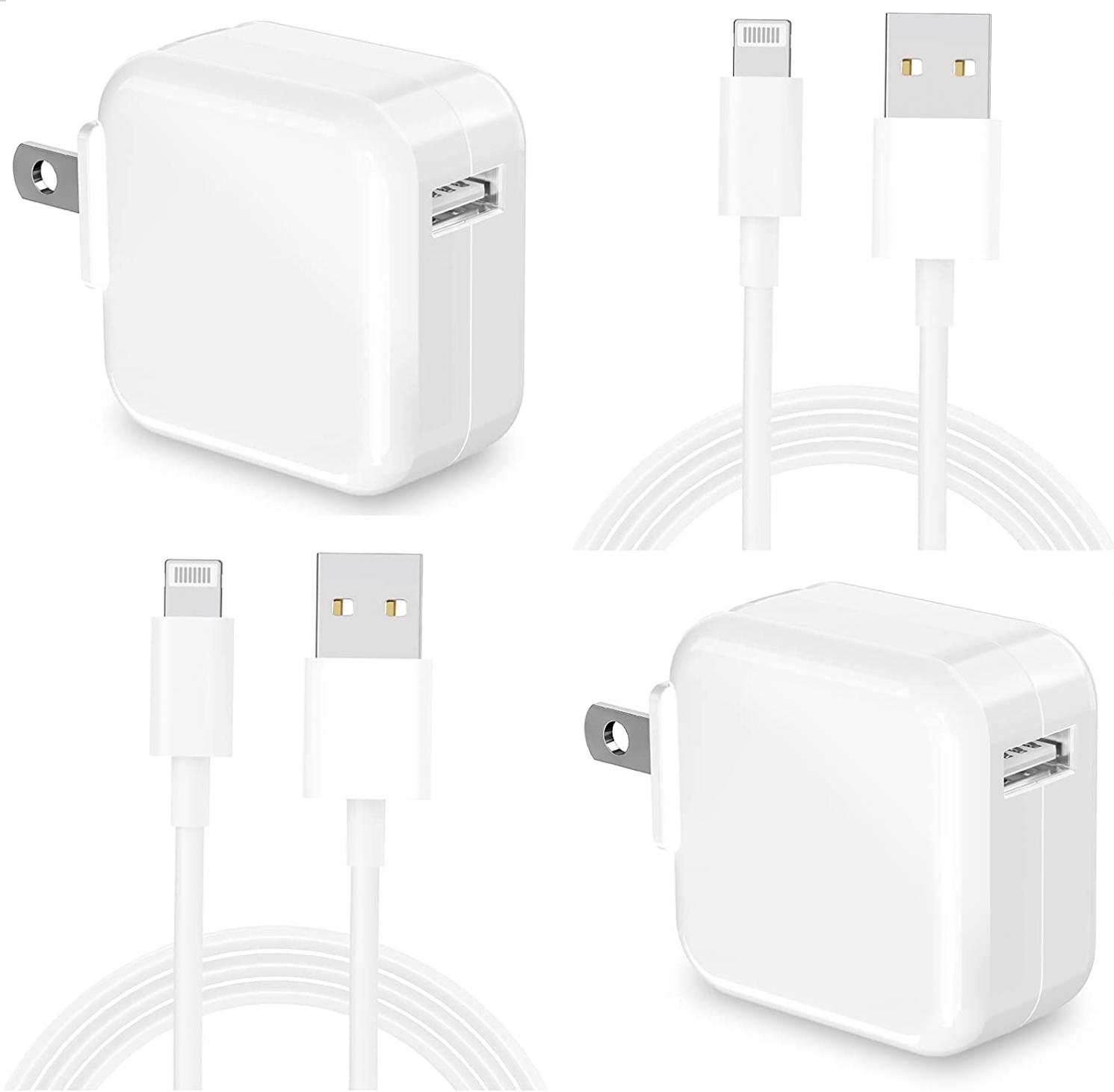 [Apple MFi Certified] iPad Charger iPhone Charger, Dorten 2Pack Lightning to USB Quick Charge Cord & 2Pack 12W USB Fast Charger Foldable Portable Travel Plug for iPhone 14/13/12/11/XS/X 8/iPad/AirPods