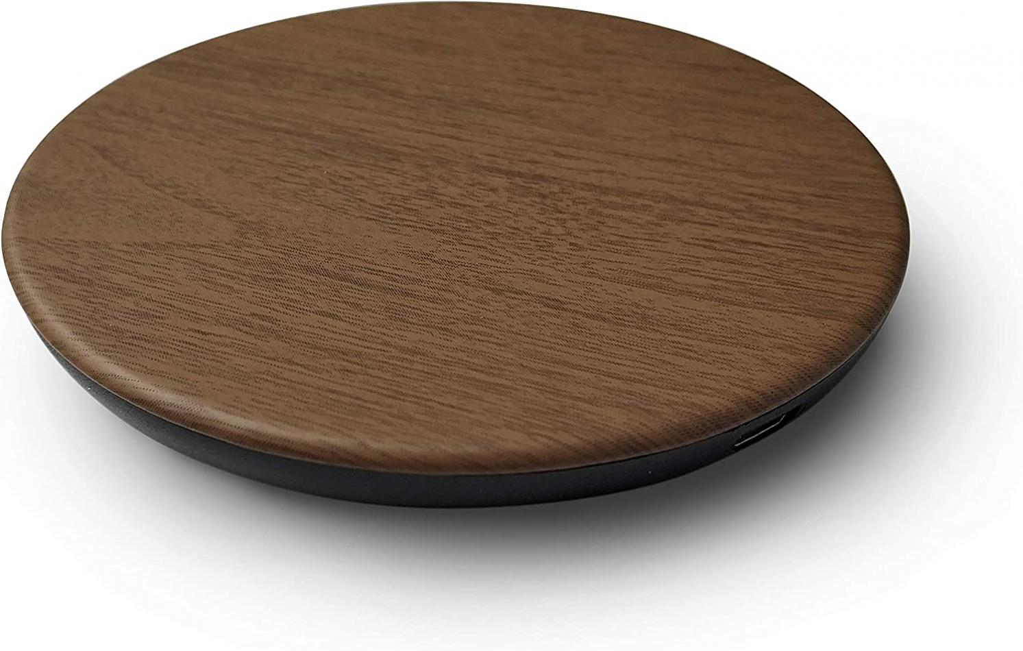 Wireless Charger Rubberized Wood Charging Pad- Qi Certified, 15W Fast Charging Station by Reveal Shop- Compatible w/iPhone 13/12/11/11Pro/XS Max/XR/XS/X/8/8Plus, Galaxy S6 to S10, S20 Cable Included