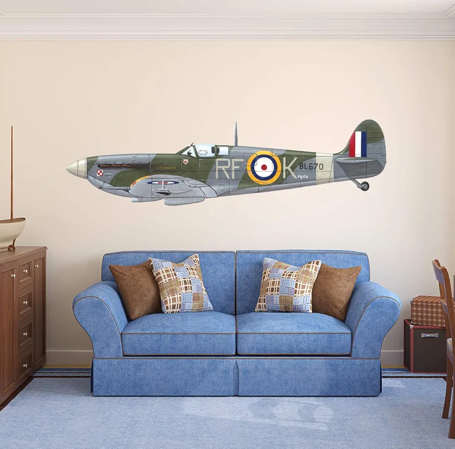 WWII Aircraft Wall Decal Military Airplane Wall Art Graphic Kids Room Home Bedroom Wall Decor Removable Vinyl Wall Stickers ND63 (50"W x 14"H inches)