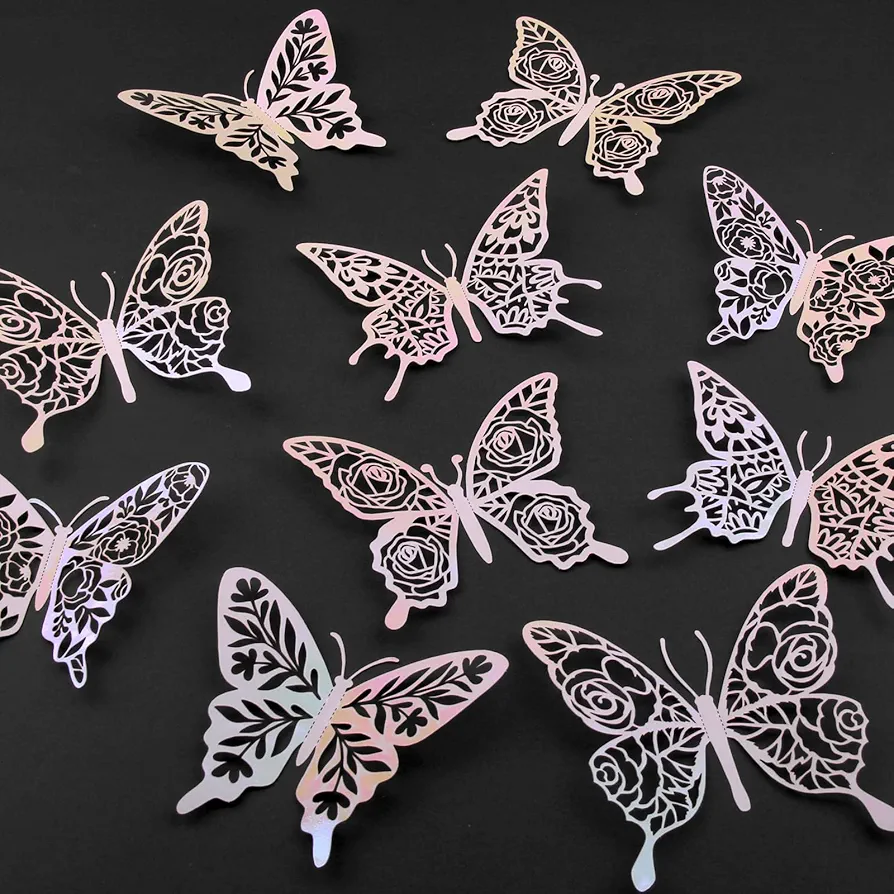 iinuu Pink Butterfly Y2K Room Decor, 60pcs 3D Butterfly Wall Stickers for Teen Girls Bedroom Dorm Aesthetic Decorations, Pink Butterfly Birthday Party Decorations Butterfly Cake Decorations Butterfly