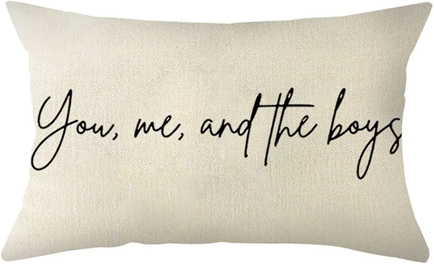 Ogiselestyle You Me and The Boys Quote Farmhouse Lumbar Pillow Covers 12 x 20 Inch Home Decorative Cushion Case for Sofa Couch Gifts Family Room Décor