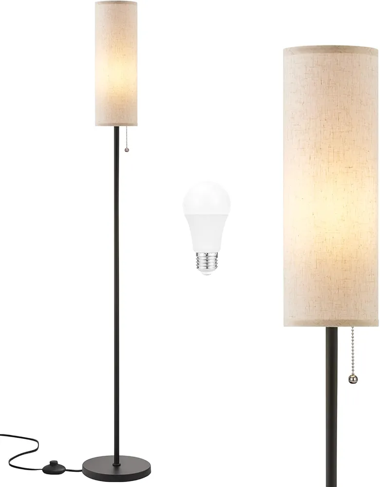 Ambimall 64'' Floor Lamp for Living Room with Bulb - Tall Lamps with Beige Lampshade & Pull Chain Switch, Pole Lamps for Bedrooms Tall, Minimalist Floor Lamp