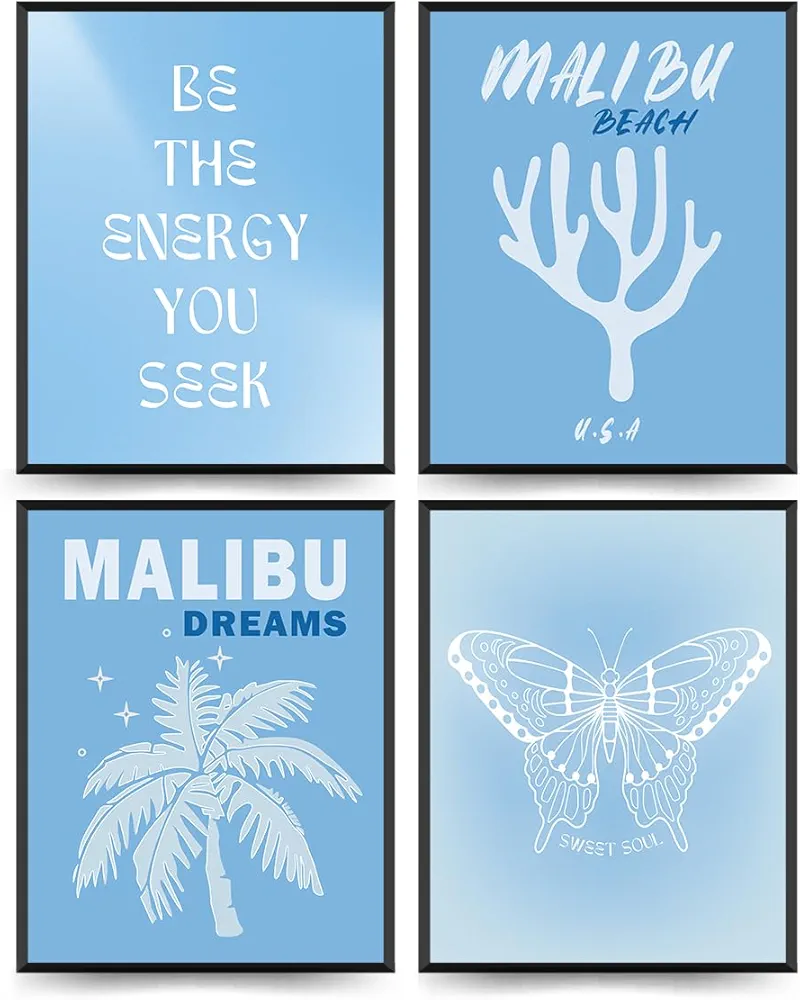 ETVISO Coastal Blue Decor Set of 4, Coastal Granddaughter Cowgirl Room Decor, Trendy Preppy Beach Room Decor Aesthetic, Coastal Dorm Decor, 8x10 (Unframed)