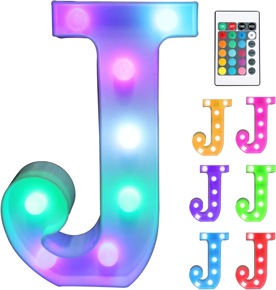 Pooqla Colorful LED Marquee Lights with Remote – Light Up Signs – Party Bar Letters with Lights Decorations for The Home - Multicolor J